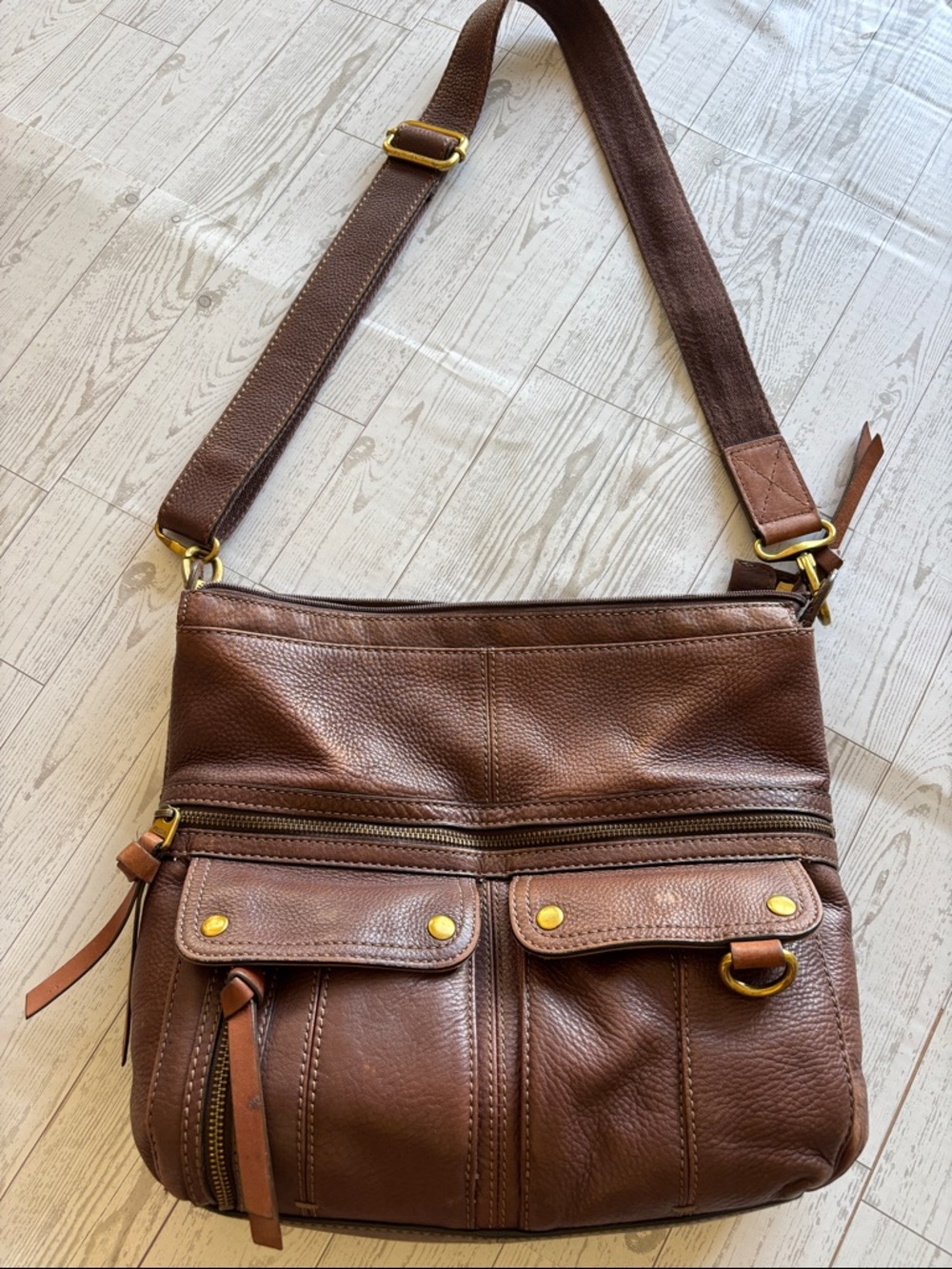 FOSSIL ZB4799 Morgan Brown Leather Large Crossbody Bag Boho Hippie Festival y2K‎